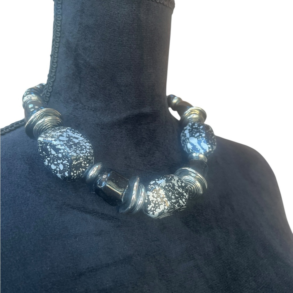 Paparazzi “In Good Glazes” Black & Silver Chunky Bead Necklace Set with Earrings